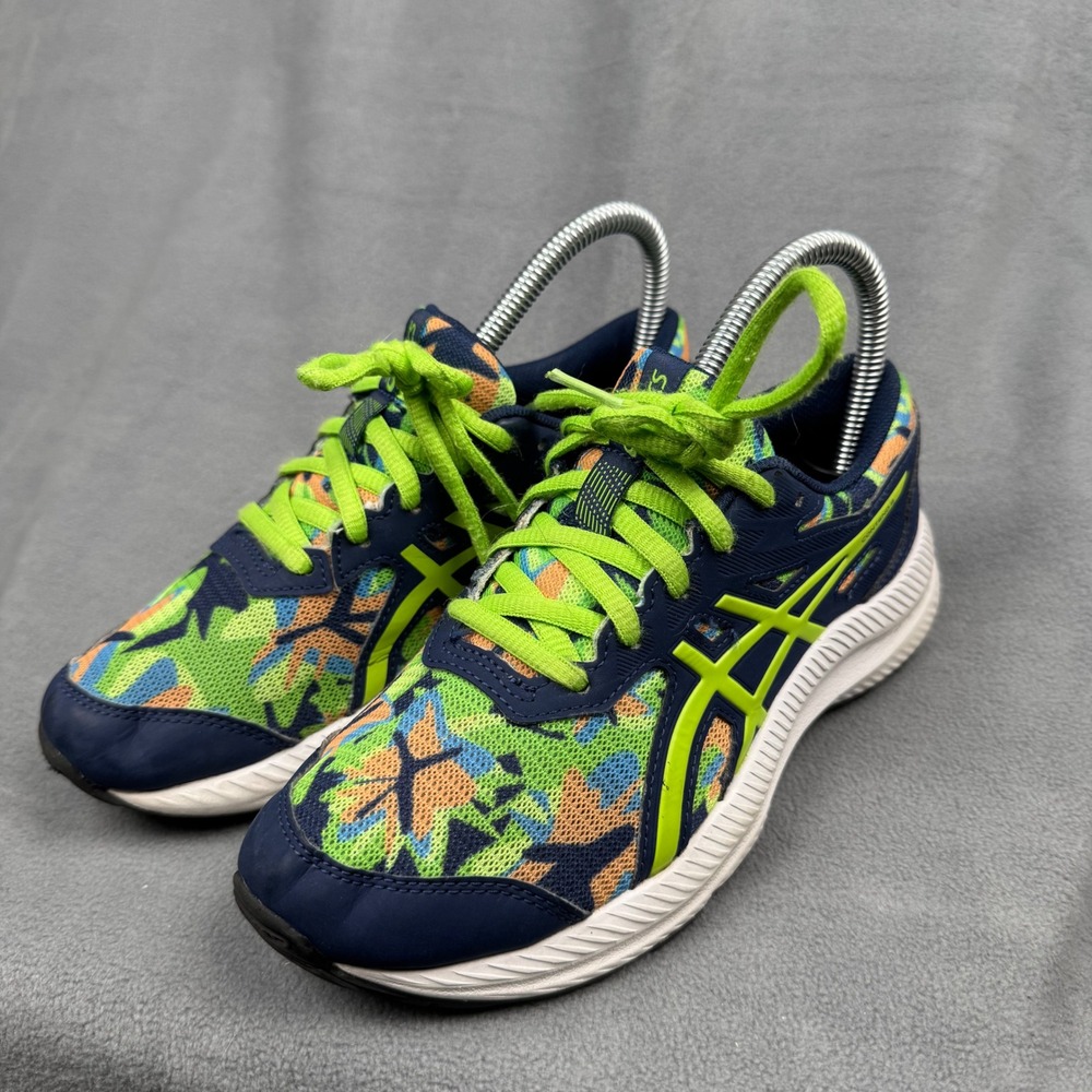 ASICS Contend 8 Kids 1014A294 Running Navy‎ Green Athletic Sneakers Size 3.5